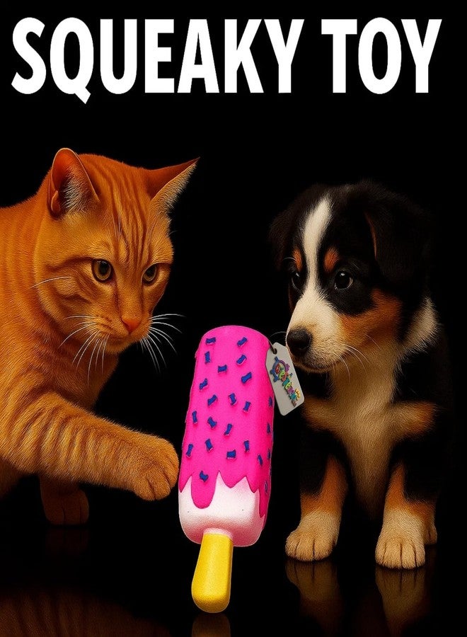 Western Era Ice Cream Stick Shape Dog Squeaky Toy | Chewable Rubber Pet Toy with Bone Print Design | Interactive Play Fetch & Chewing Toy for Dogs & Puppies | Bright, Fun Design with Built-in Squeaker - Image 2